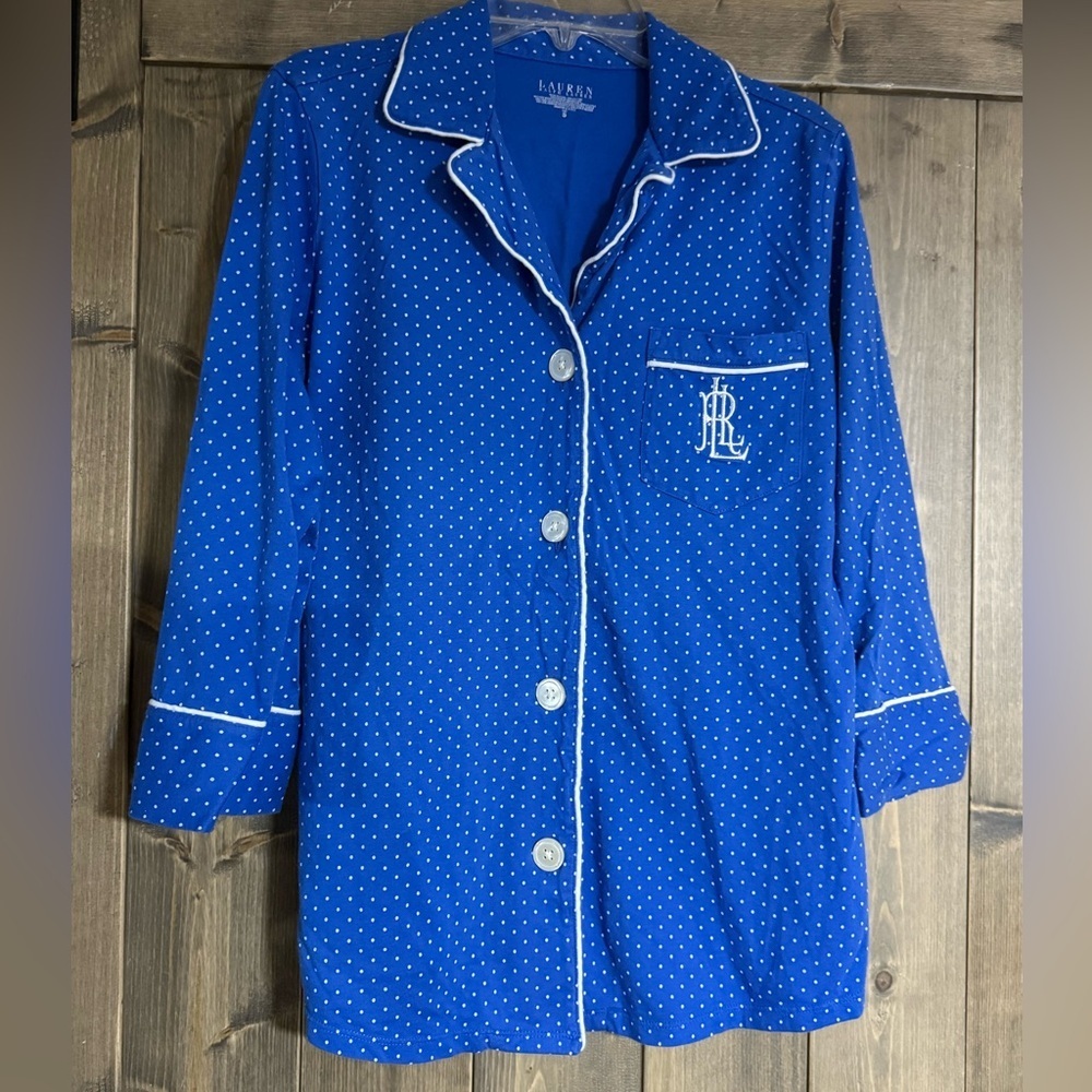 Lauren Ralph Lauren Women’s Blue Polka Dot Button-Down Pajama Top (Size S)